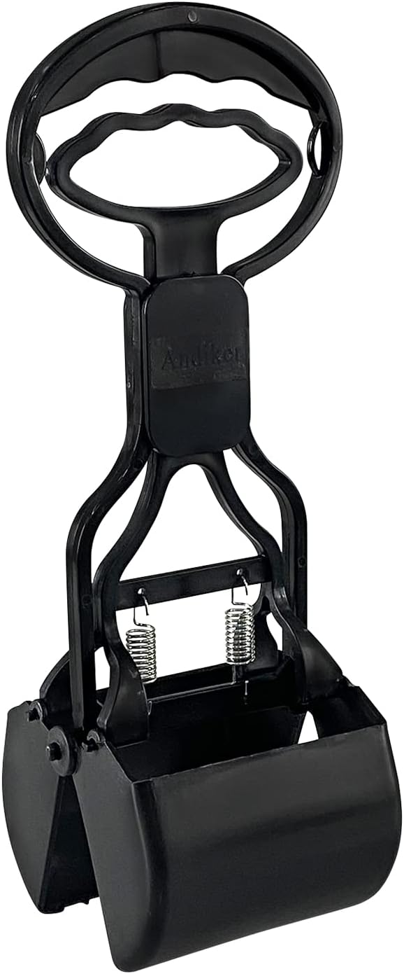 Andiker Portable Pet Pooper Scooper with Short Handle, Pet Clamp Scooper, High Elastic Spring Dog Poop Scoop Indoor and Outdoor Cleaning Tool (Black)