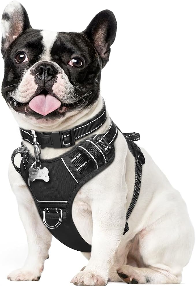 Dog Harness No Pull, Pet Harnesses with Dog Collar, Adjustable Reflective Oxford Outdoor Vest, Front/Back Leash Clips for Small, Medium, Large, Extra Large Dogs, Easy Control Handle for Walking