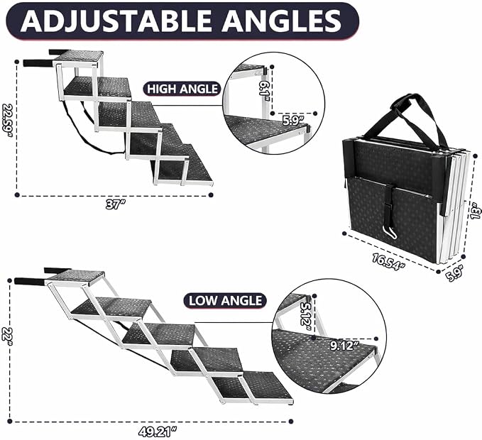 Dog Stairs with Nonslip Surface Portable Folding Pet Ramp for Car, SUV and Trucks Foldable Truck Ramp Stairs for Small to Large Size Dogs Up to 250LBS