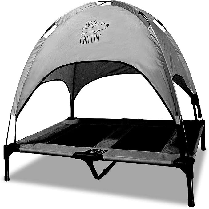 Floppy Dawg Just Chillin' Elevated Dog Bed. Cool Cot with Removable Canopy Shade. Indoor or Outdoor Pet Use. Lightweight and Portable. Chill in Style on Raised Breathable Mesh Fabric.