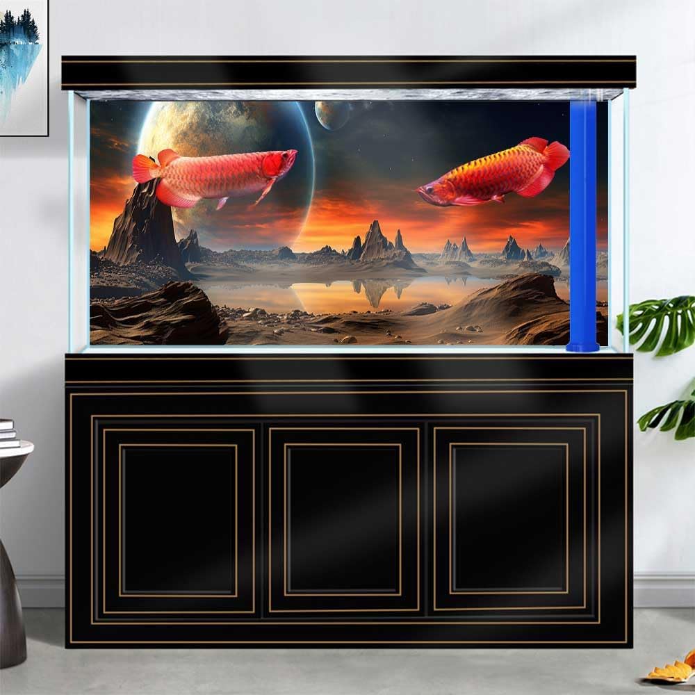 60X24IN Cosmic Aquarium Background, Cool Parallel Space Themed Fish Tank Background, Tropical Desert Terrarium Background with 8 EVA Double-Sided Tape