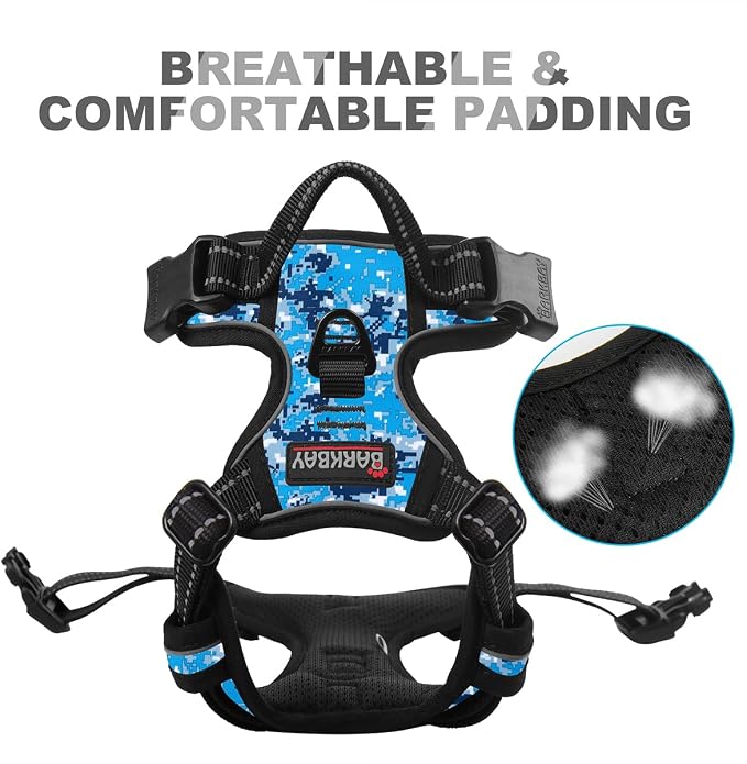 BARKBAY Dog Harness No Pull for Small Sized Dog Front Back Clips,Dog Vest | Soft Padded No Choke With Handle,Easy On&Off,Adjustable Reflective For Walking Training Running(Blue Camo,XS)