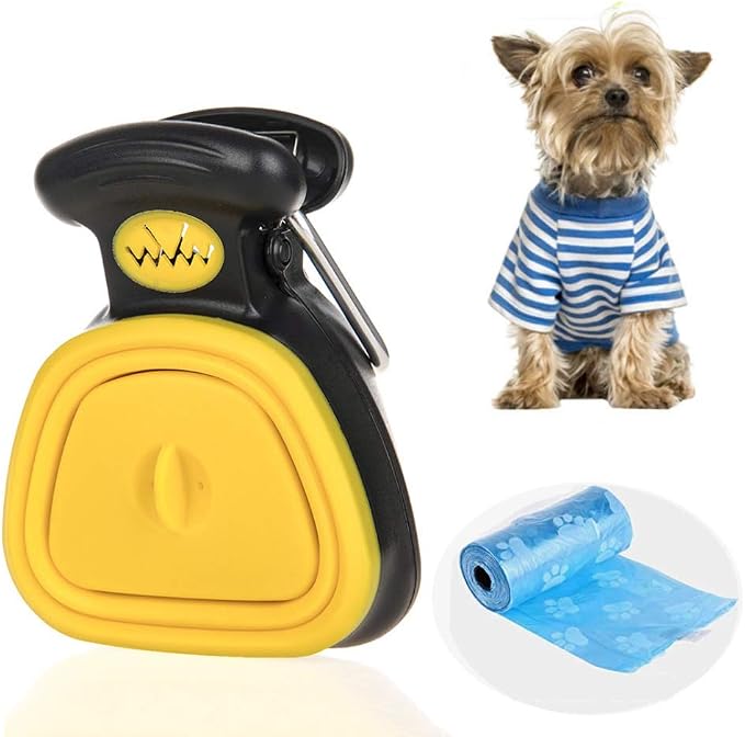 Dog Pooper Scooper, Portable Dog Poop Scooper with Waste Bags for Large & Small Dogs,Heavy Duty Dog Waste Cleaner,Dog Waste Pick Up,Easy to Use for Grass, Dirt, Gravel,Yellow,S