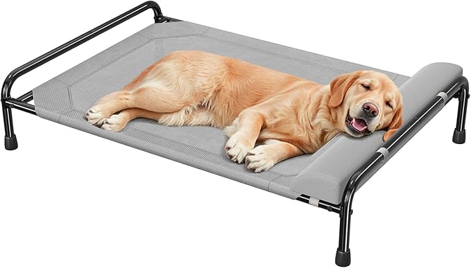 Simple Trending Elevated Dog Bed for Large Dogs, Cooling Raised Pet Cot with Bolster, Breathable Outdoor Couch Bed, 44.5" x 31", Grey | Cooling Raised Pet Cot with Bolster, Dog Couch Cot for Indoor Outdoor, Breathable Mesh, Waterproof, Non-Slip Feet