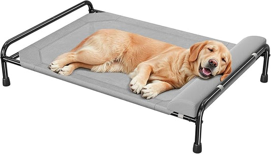 Simple Trending Elevated Dog Bed for Large Dogs, Cooling Raised Pet Cot with Bolster, Breathable Outdoor Couch Bed, 44.5" x 31", Grey | Cooling Raised Pet Cot with Bolster, Dog Couch Cot for Indoor Outdoor, Breathable Mesh, Waterproof, Non-Slip Feet
