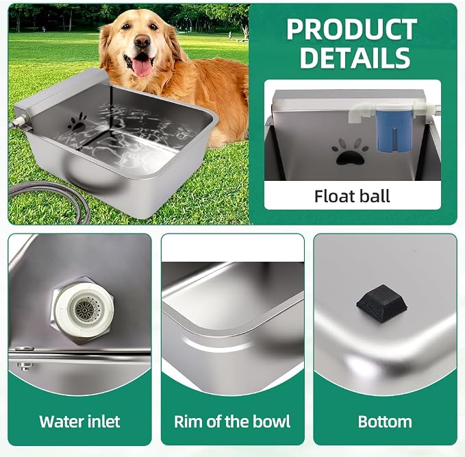 Automatic Dog Water Bowl Dispenser 23L Large with Hose & Adapter | Stainless Steel, Rustproof,Large Capacity, Self Filling, with Float Valve,No Mass, No-spill,outdoor,for Cat,Livestock,Chicken