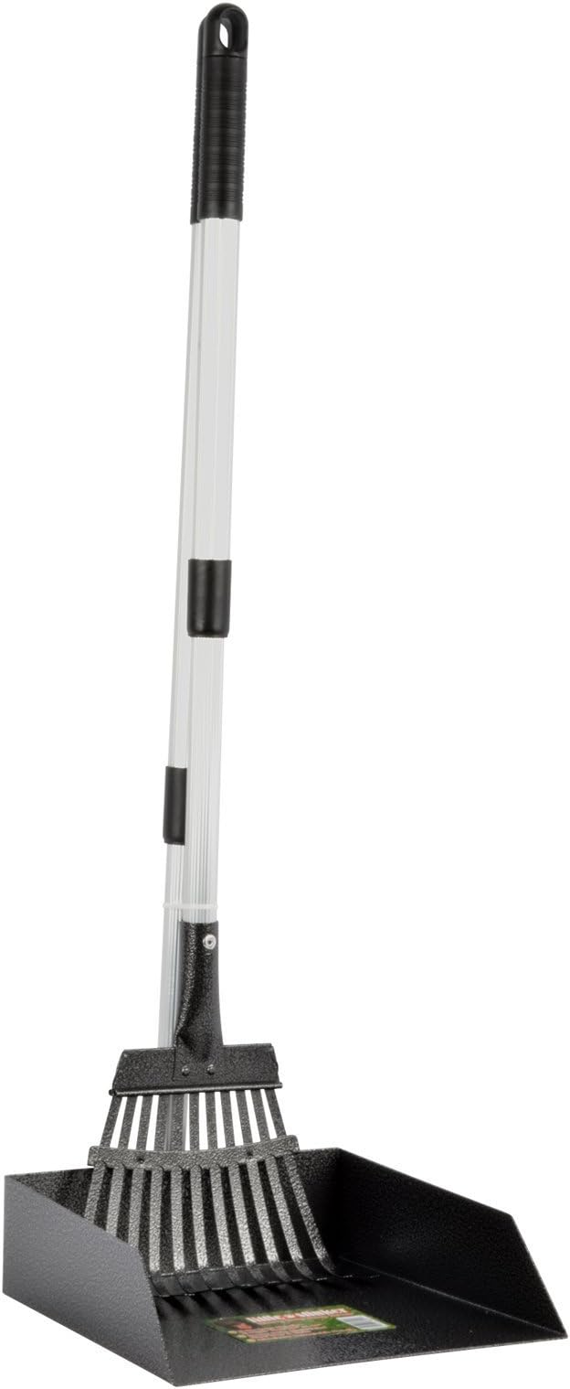 PRECISION PET PRODUCTS Little Stinker Heavy Duty Poop Scoop Large Pan with Rake - 6200-66215, Silver/Black