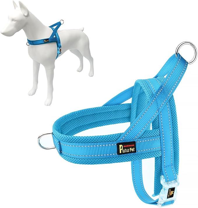 Plutus Pet No Pull Dog Harness for Puppy Small Dogs, Breathable Mesh Padded | Adjustable Reflective with Handle, Escape Proof, Quick Fit Pet Vest, Front Clip, for Training and Walking, Cyan, XXS
