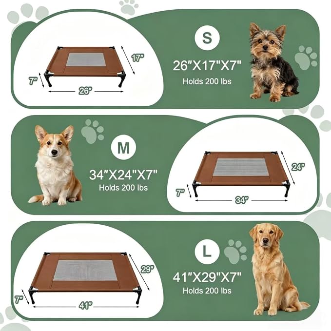Elevated Dog Bed for Large Dogs - Outdoor Cooling Cot with Washable Breathable Mesh, Portable Raised Pet Bed with Non-Slip Feet & Waterproof Teslin, Heavy Duty & for Camping