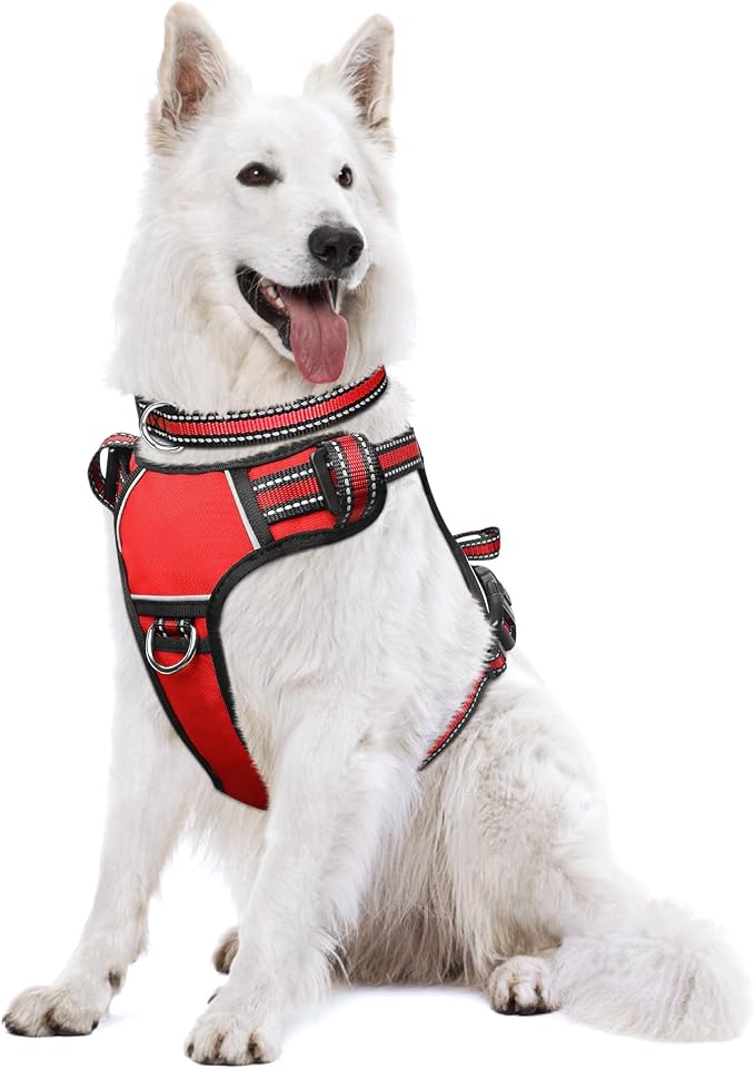 Dog Harness No Pull, Pet Harnesses with Dog Collar, Adjustable Reflective Oxford Outdoor Vest, Front/Back Leash Clips for Small, Medium, Large, Extra Large Dogs, Easy Control Handle for Walking