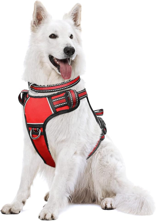 Dog Harness No Pull, Pet Harnesses with Dog Collar, Adjustable Reflective Oxford Outdoor Vest, Front/Back Leash Clips for Small, Medium, Large, Extra Large Dogs, Easy Control Handle for Walking
