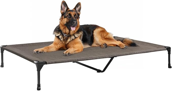 Veehoo Outdoor Elevated Dog Bed Large Sized Dogs, Cooling Raised Dog Cots | Off-ground training platform, portable camping hammock, breathable mesh, easy to clean, no-tool setup, 49"x33", Brown