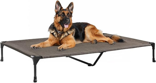 Veehoo Outdoor Elevated Dog Bed Large Sized Dogs, Cooling Raised Dog Cots | Off-ground training platform, portable camping hammock, breathable mesh, easy to clean, no-tool setup, 49"x33", Brown