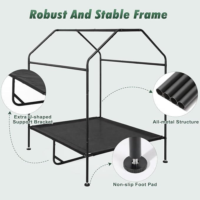 Pawaboo 47" XL Dog House Outdoor Weatherproof, with Breathable Mesh Windows | Elevated Dog Cot Bed Dogs Tent Shade, Indoor/Outdoor Sunshades Large Dogs Shelter, Grey