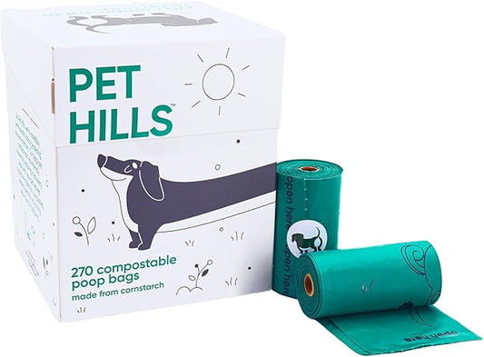 Pet Hills Heavy Duty Compostable Dog Poop Bags – 270 Count, 25% Thicker, Leakproof & Unscented Refills, Fits All Dispensers, Plant-Based, TÜV OK Compost HOME Certified