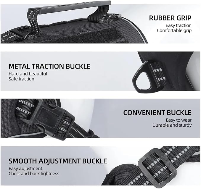Tactical Dog Harness with Leash for Large Dogs, No Pull Adjustable Dog Harness, Reflective K9 Working Pet Vest for Walking, Training (Black, S)