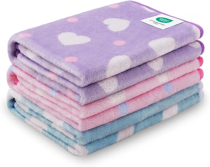 1 Pack 3 Blankets Super Soft Cute Dot Pattern Pet Blanket Flannel Throw for Dog Puppy Cat Purple/Pink/Cyan Small