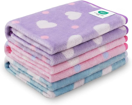 1 Pack 3 Blankets Super Soft Cute Dot Pattern Pet Blanket Flannel Throw for Dog Puppy Cat Purple/Pink/Cyan Small