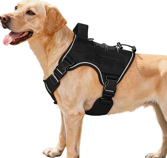 Heavy-Duty Tactical Dog Harness for Large Dogs, No Pull Adjustable Reflective Pet Vest with Molle System, K9 Military-Grade Control for Service Training, Outdoor & 10+ Breeds, Black, Medium