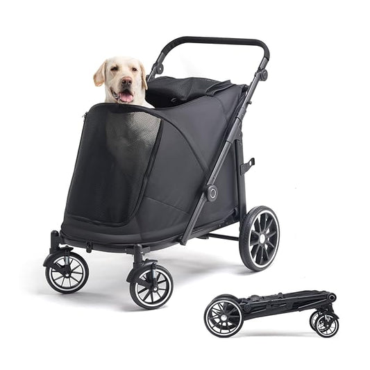 Dog Stroller for Large Dogs, 100 Lbs Capacity Heavy Duty Extra Large Pet Stroller for Medium Dogs, All Terrain Dog Wagon Cart with 12" PU Wheels, Shock Absorption, Adjustable Handle, Black