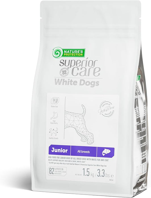 Nature's Protection Small & Large Breed Puppy Food Dry - Grain Free, High Protein, Anti-Tear Stain Formula - Dog Kibble for All Breeds with White or Light Fur (Superior Care - Salmon, 3.3 lb)