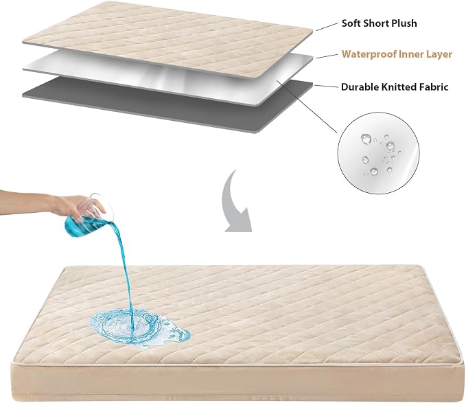WNPETHOME Orthopedic XXL Dog Beds for Large Senior Dog Bed Comfy Sleeping | XXL Washable Waterproof Dogs Bed with Removable Cover, Multi-Needle Quilting Dogs Crate Bed for Relax , Beige 55x42 Inch