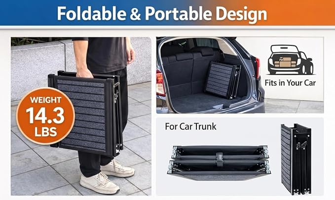 Dog Ramp for Car & SUV with Non-Slip Rug Surface – Lightweight & Foldable Pet Ramp for Dogs, Includes 4 Towels & 2 LED Lights, Safe for Cars, Trucks, Beds, Couches & Stairs