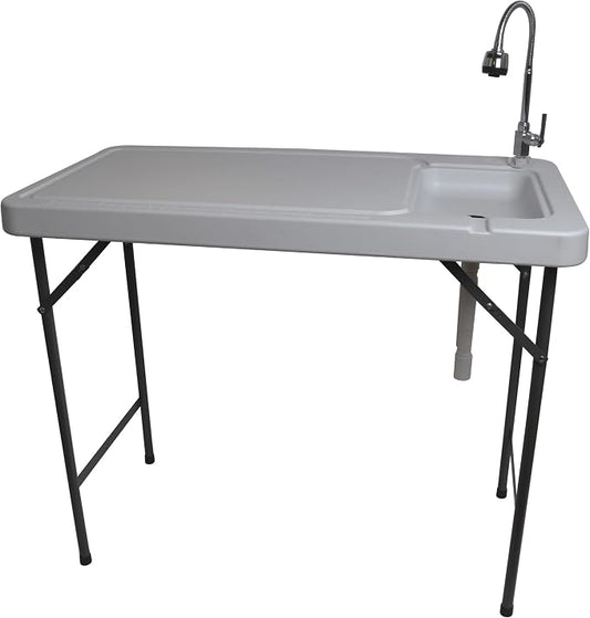 PACEROCKER Outdoor Fish & Game Cleaning Portable Folding Camp Table & Washing Station with Flexible Faucet