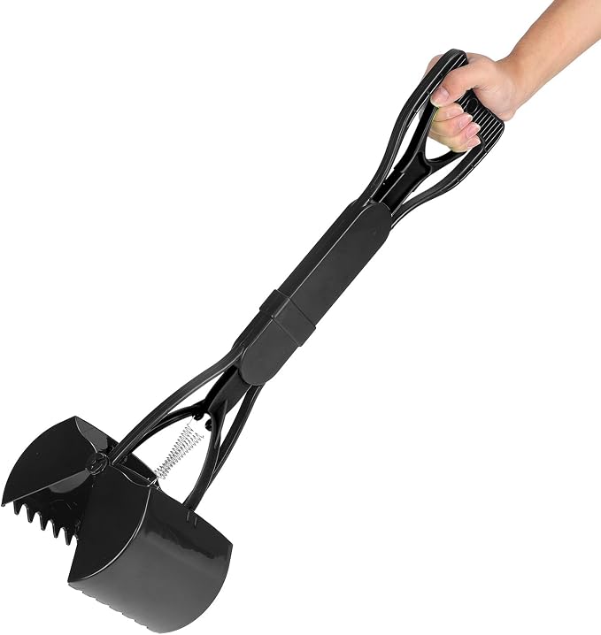 Pet Pooper Scooper, 23.7 Heavy Duty Dog Pooper Scooper, Long Handle Poop Picker Upper, Portable Pet Waste Grabber for Yard, Grass, Dirt, Double Spring, Dog Supplies (All Black)