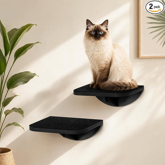 2-Piece Cat Wall Steps with Grey Felt Pads, Floating Cat Wall Perches and Climbing Steps, Wall Mounted Shelf for Small and Large Cats