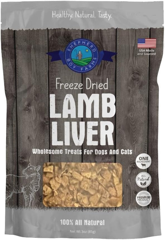 Shepherd Boy Farms Freeze Dried Dog and Cat Treats, Lamb Liver, All Natural Single Ingredient Freeze-Dried Dog Treat & Snacks, Made in USA, High Protein, Essential Nutrition of Raw Food, 3oz