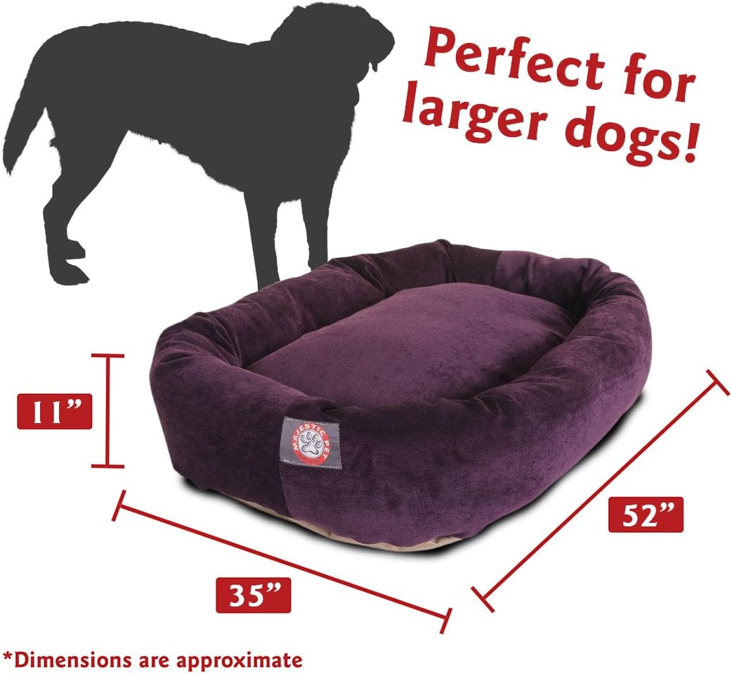 Majestic Pet Villa 52 Inch Shredded Memory Foam Dog Bed for X-Large Sized Dogs 52x35x11 Inch–Orthopedic Dog Bed with Removable Washable Cover-Washable X-Large Pet Bed with Head Support-Aubergine