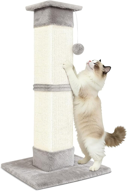 Cat Scratching Post 33 inch for Indoor Cats, Sisal Cat Scratcher, Vertical Posts with Dangling Ball, High Cat Scratch Post, Cat Tree for Full-Body Stretching, Protect Your Furniture, Light Grey