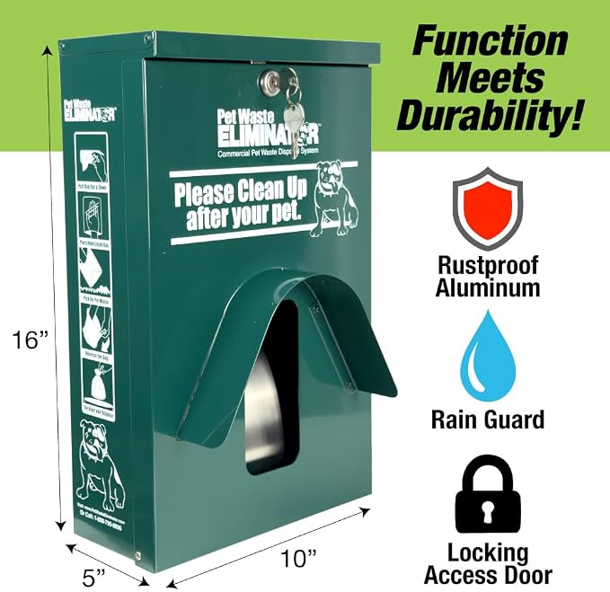 Dog Waste Station Dispenser Box, Fits Header Poop Bags, Made of Rust-Proof Aluminum, Pet Waste Bag Dispenser with Lock and Rainguard (No bags included) (Green)