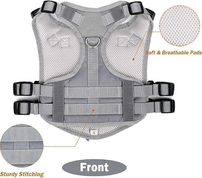 Tactical Dog Harness for Medium Large Dogs No Pull, Military Dog Harness with Handle,Service Dog Vest with Molle & Loop Panels, Adjustable Pet Harness for Training Hunting Walking Gray