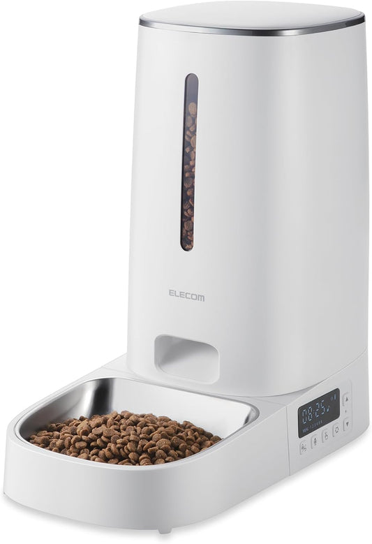 ELECOM Automatic Pet Feeder for Cats and Dogs, 4L Capacity, Programmable Timer, Portion Control, Voice Recording, Auto Cat Feeder w/Freshness Preserve, Up to 6 Meals Per Day (Single Tray)