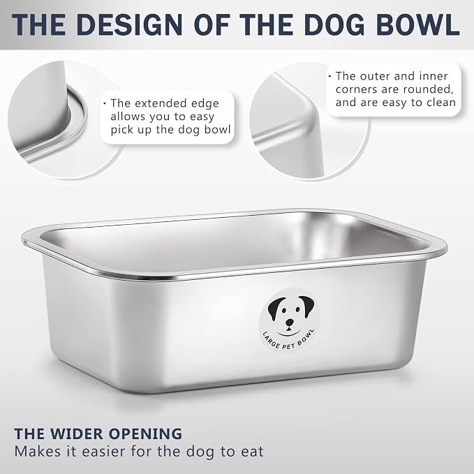 Stainless Steel Dog Bowls for Large Dogs, High Capacity Metal Dog Food Bowls, Food and Water Bowl for Small and Medium Dogs 0.85 Gallons
