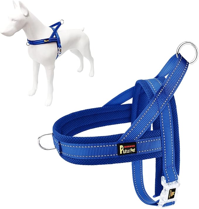 Plutus Pet No Pull Dog Harness for Large Dogs, Breathable Mesh Padded | Adjustable Reflective with Handle, Escape Proof, Quick Fit Pet Vest, Front Clip, for Training and Walking, Royal Blue, L