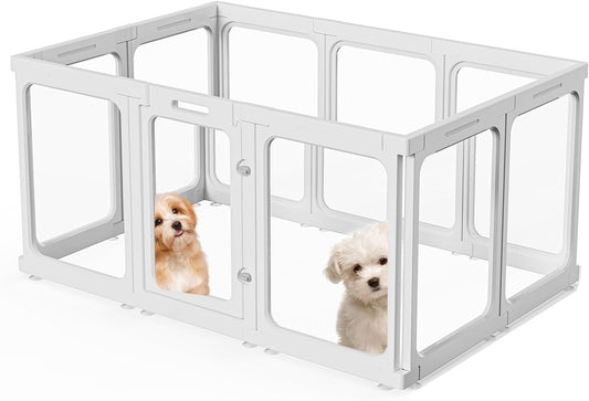 Clear Acrylic Dog Playpen with Door, for Puppy Cat Rabbit Transparent Pet Pen, Dog Playpen Indoor, Dog Fence, Easy Assemble & Cleaning Dog Pen for Small & Medium Dogs (23.6“ Height, 10PCS)