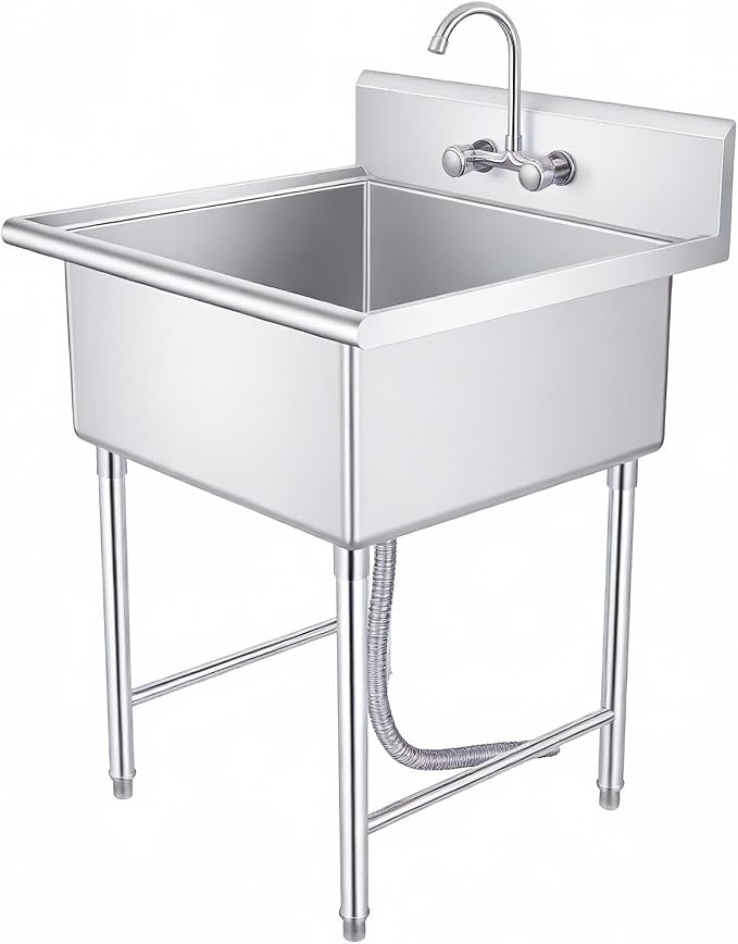Pet Bathing Tub Station, Heavy Duty Utility Wash Basin for Garage Workshop, Compact Freestanding Commercial Catering Sink for Business Owners.