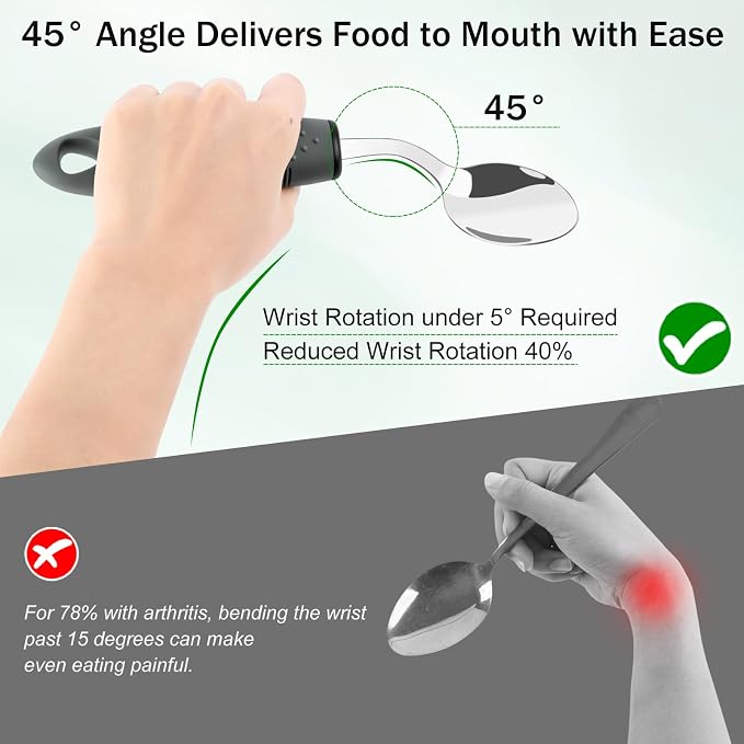 KintKita Adaptive Utensils for Elderly 4 Piece, 2.9 oz Weighted Silverware for Hand Tremors, 45°Angled Parkinsons Utensils for Elderly, Arthritis, Weak Hand Grip, Right-Handed Use