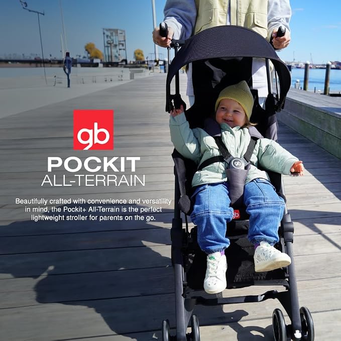 gb Pockit+ All-Terrain, Ultra Compact Lightweight Travel Stroller with Canopy and Reclining Seat in Night Blue, 10.6 pounds