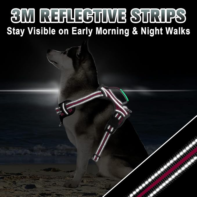 BARKBAY No Pull Dog Harness Large Reflective Dog Harness with Front Clip and Easy Control Handle for Walking Training Running with ID tag Pocket(Pink/Black,M)
