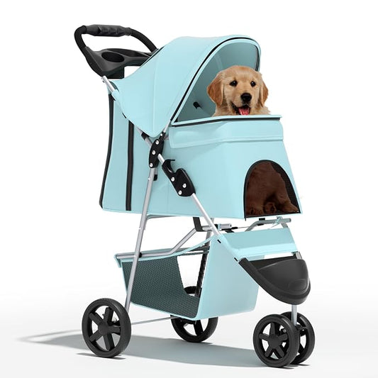 Pet Stroller for Small Dogs 10 lbs, Dog Stroller for Medium Dogs 30 lbs, Cat Strollers for 2 Cats, 3 Wheels Foldable Jogger Puppy Stroller with Storage Basket and Cup Holder, Mint
