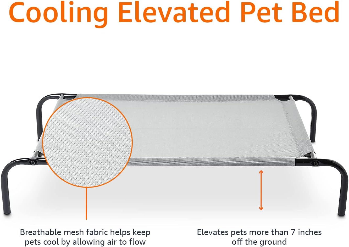 Amazon Basics Breathable Cooling Elevated Dog Bed with Durable Metal Frame, Medium, 43 x 26 x 7.5 Inch, Grey