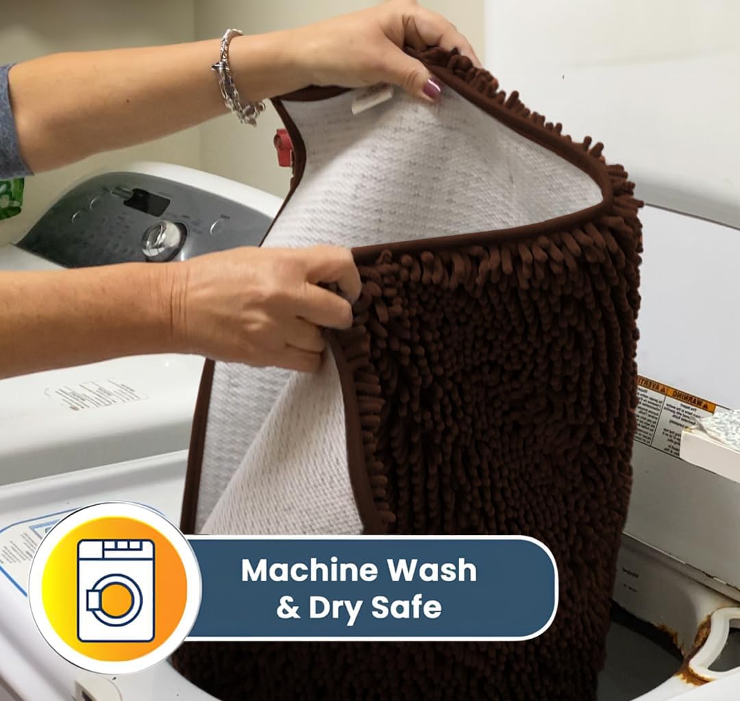 Muddy Mat® AS-SEEN-ON-TV Highly Absorbent Microfiber Door Mat and Pet Rug, Non Slip Thick Washable Area and Bath Mat Soft Chenille for Kitchen Bedroom Indoor and Outdoor - Chocolate Brown 6ft x 9ft