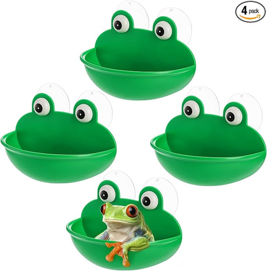 Hiceeden 4 Pack Frog Habitat with Suction Cup, Cute Frogs Fish Tank Decor, Plastic Soup Dish, Tree Frog Aquarium Terrarium Accessories for Toad, Tadpole