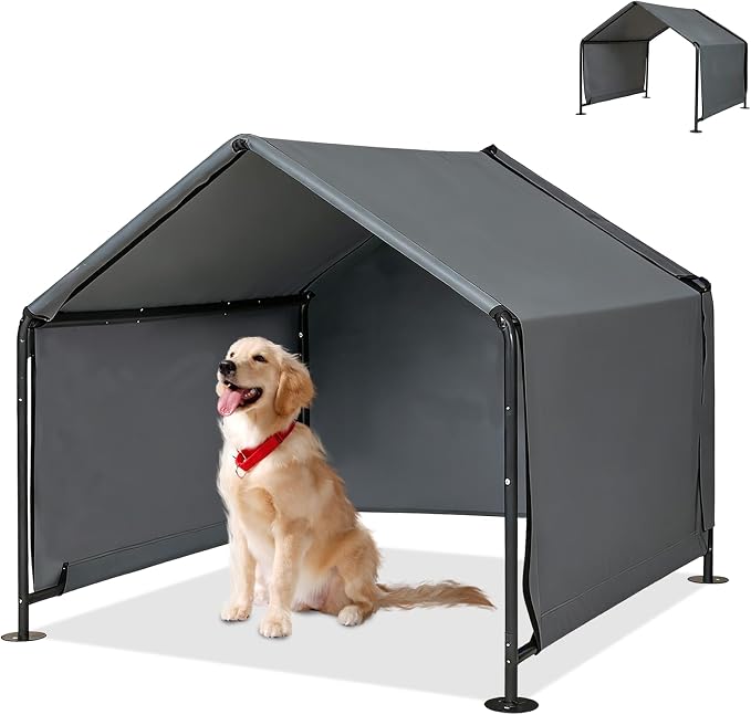 Large Dog Shade for Outside - Outdoor Dog Canopy Pet House Dog Tent Shelter | 4 x 4 x 3.3 ft Dog Tent with Upgraded Doors, Outside Sun Rain Snow Canopy Pet House for Dogs, Dog House for Small Animals
