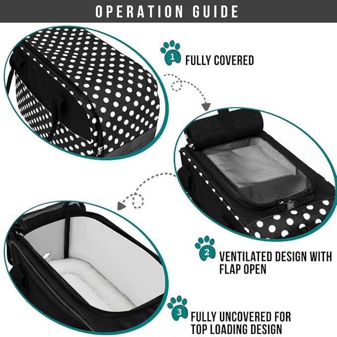 PetAmi Dog Purse Carrier for Small Dogs Cats, TSA Airline Approved Soft-Sided Pet Carrier with Pockets, Ventilated Travel Tote Bag with Bed & Shoulder Strap, Puppy Kitten, Max 12 lbs, Polka Dot Black