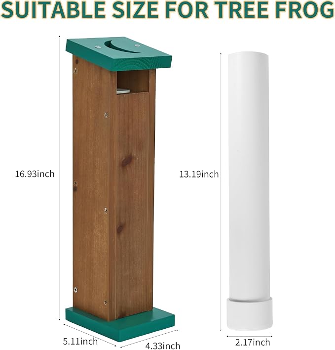 Tree Frog House for Many Species of Tree Frogs, Deluxe Wood Tree Frog Nest Frog Habitat Frog Shelter for Outside Garden, Indoor Breeding (Brown)
